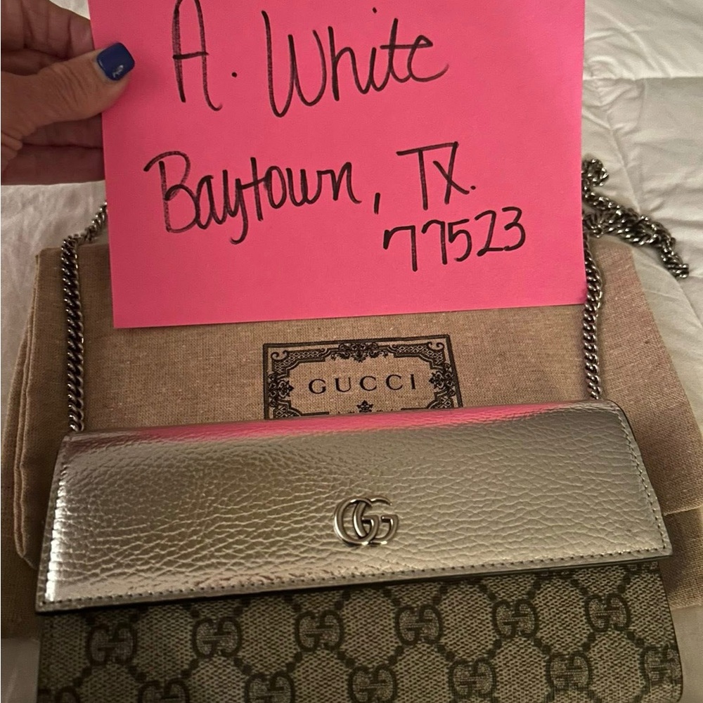 Gucci Metallic Silver and Brown Crossbody Bag